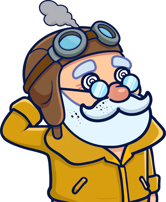 Professor Skybeard, rußgeschwärzt nach einer Bruchlandung